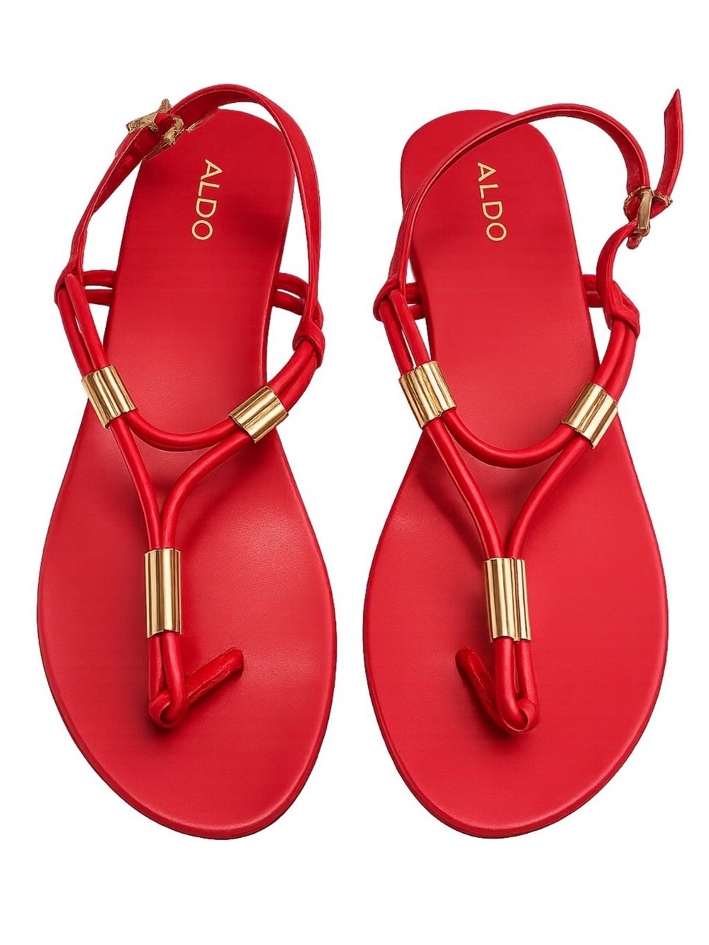 ALDO Red T-Strap Thong Sandals Gold Hardware Women’s Flat Sandals size 6.5